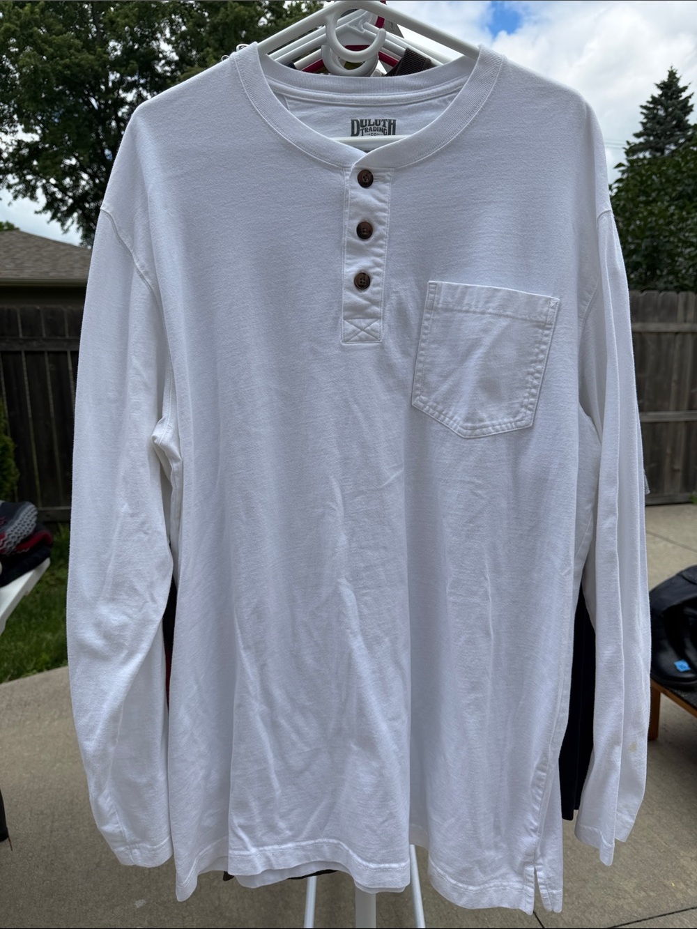 Duluth Trading Co White Long-Sleeve Henley with Pocket